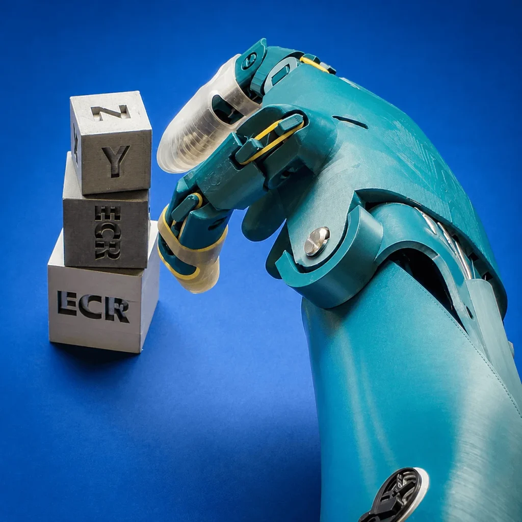 Prótesis impresas en 3D: de la tecnología a la vida cotidiana 5 Prótesis de mano impresa en 3D realizando ejercicios de agarre y manipulación de objetos.